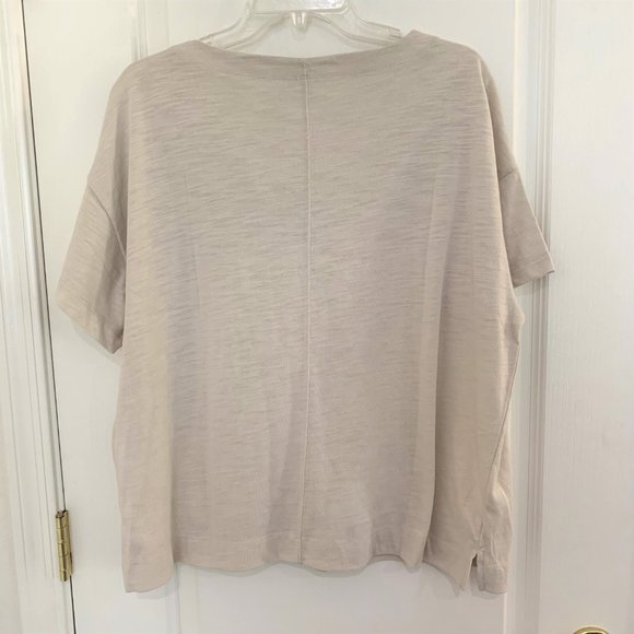 Old Navy Lace Up Top Loose Slub Knit Tee Short Sleeve Beige T-Shirt Size XXL NEW - Picture 3 of 6